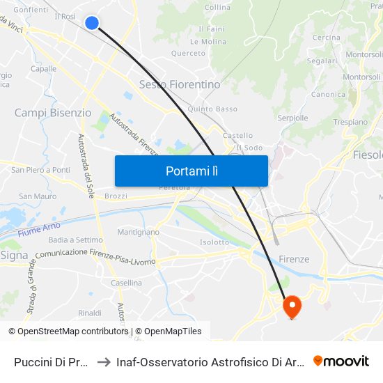 Puccini Di Prato to Inaf-Osservatorio Astrofisico Di Arcetri map