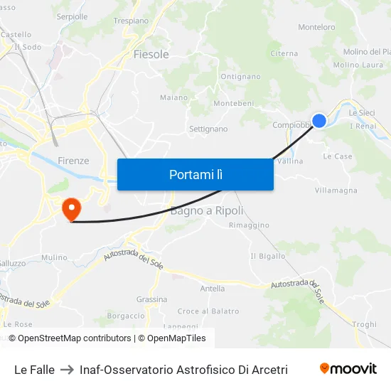 Le Falle to Inaf-Osservatorio Astrofisico Di Arcetri map