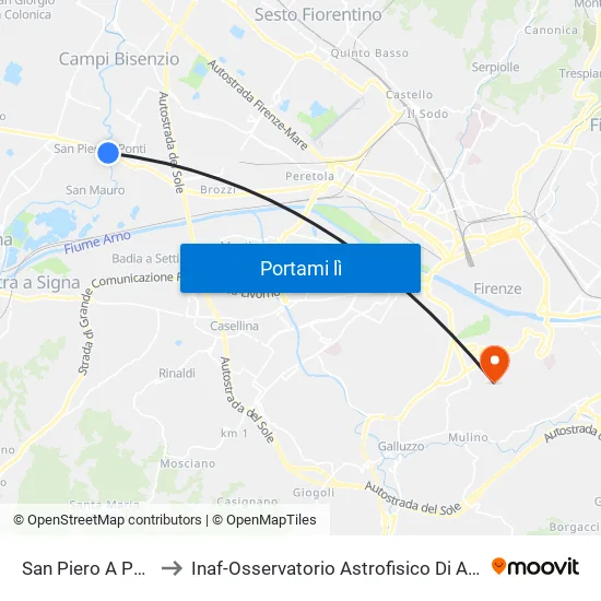 San Piero A Ponti to Inaf-Osservatorio Astrofisico Di Arcetri map