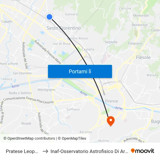 Pratese Leopardi to Inaf-Osservatorio Astrofisico Di Arcetri map
