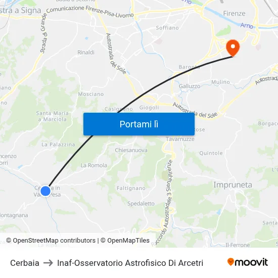 Cerbaia to Inaf-Osservatorio Astrofisico Di Arcetri map