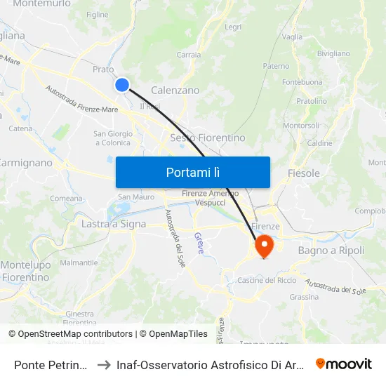 Ponte Petrino 1 to Inaf-Osservatorio Astrofisico Di Arcetri map