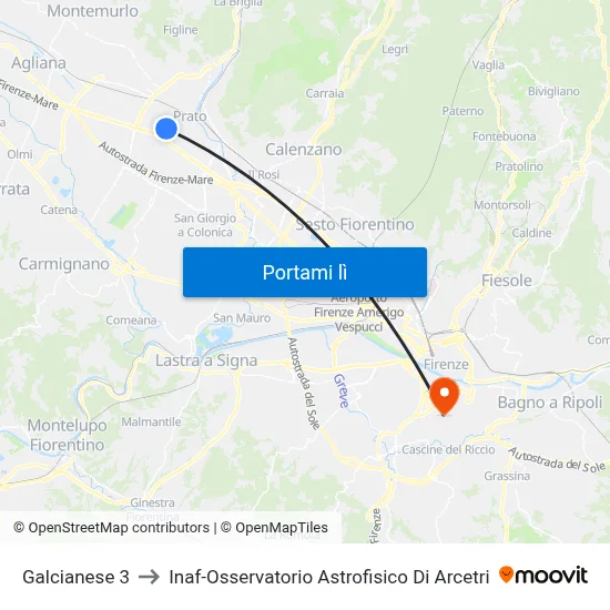 Galcianese 3 to Inaf-Osservatorio Astrofisico Di Arcetri map