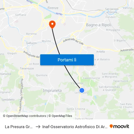 La Presura Greve to Inaf-Osservatorio Astrofisico Di Arcetri map