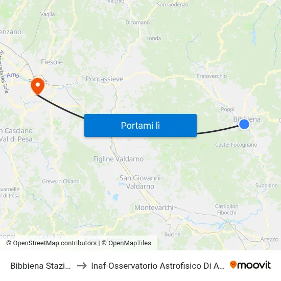 Bibbiena Stazione to Inaf-Osservatorio Astrofisico Di Arcetri map