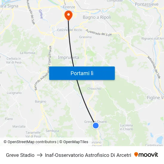 Greve Stadio to Inaf-Osservatorio Astrofisico Di Arcetri map