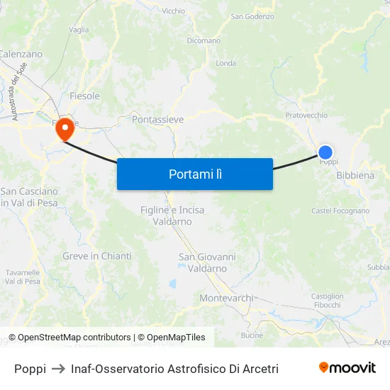 Poppi to Inaf-Osservatorio Astrofisico Di Arcetri map