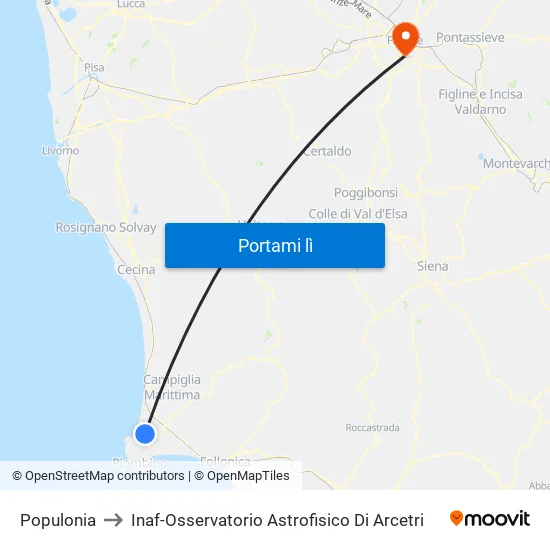 Populonia to Inaf-Osservatorio Astrofisico Di Arcetri map