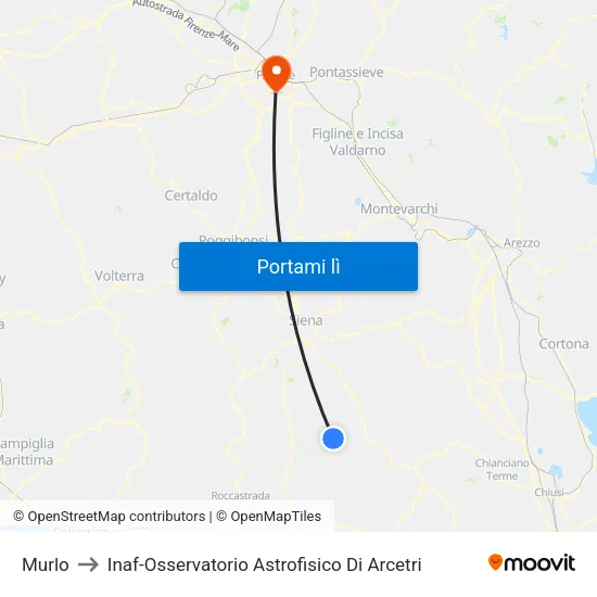 Murlo to Inaf-Osservatorio Astrofisico Di Arcetri map