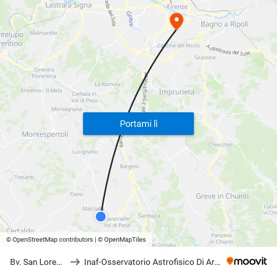 Bv. San Lorenzo to Inaf-Osservatorio Astrofisico Di Arcetri map