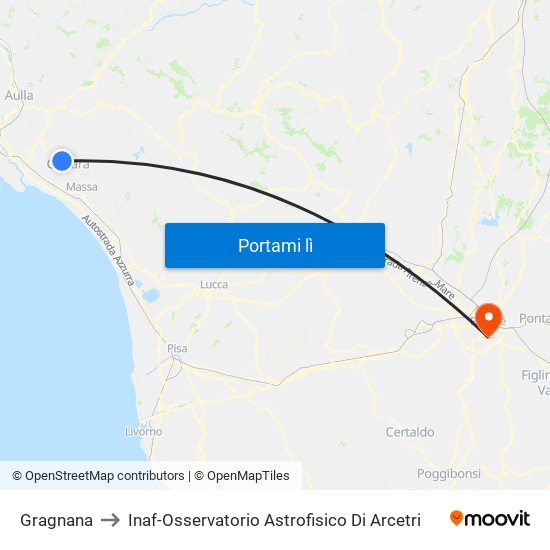 Gragnana to Inaf-Osservatorio Astrofisico Di Arcetri map