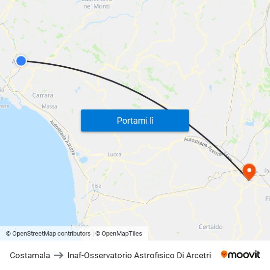 Costamala to Inaf-Osservatorio Astrofisico Di Arcetri map