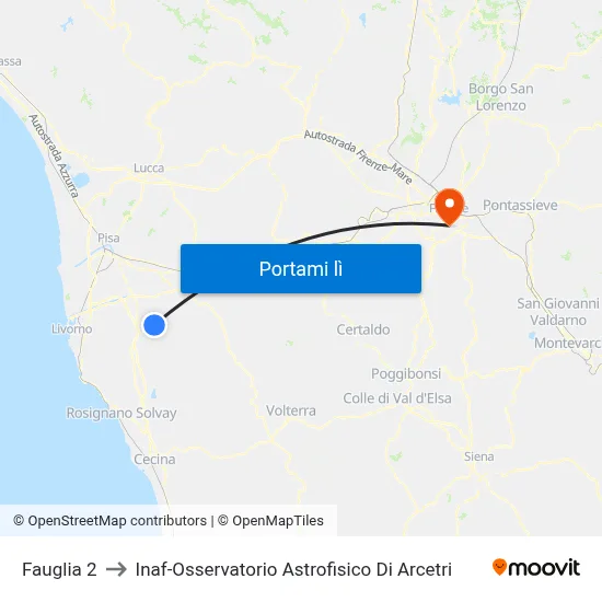 Fauglia 2 to Inaf-Osservatorio Astrofisico Di Arcetri map