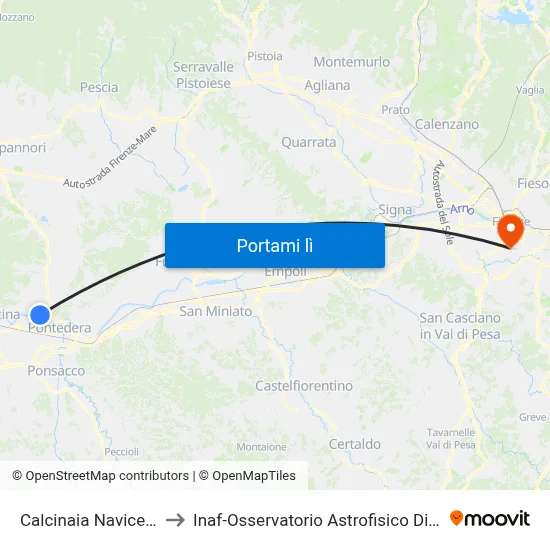 Calcinaia Navicellai 2 to Inaf-Osservatorio Astrofisico Di Arcetri map