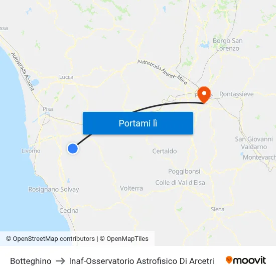 Botteghino to Inaf-Osservatorio Astrofisico Di Arcetri map