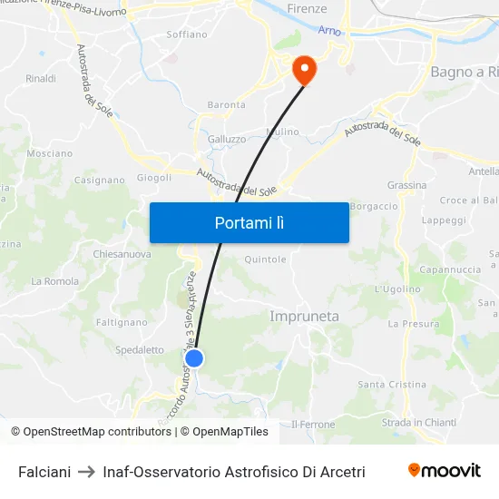 Falciani to Inaf-Osservatorio Astrofisico Di Arcetri map