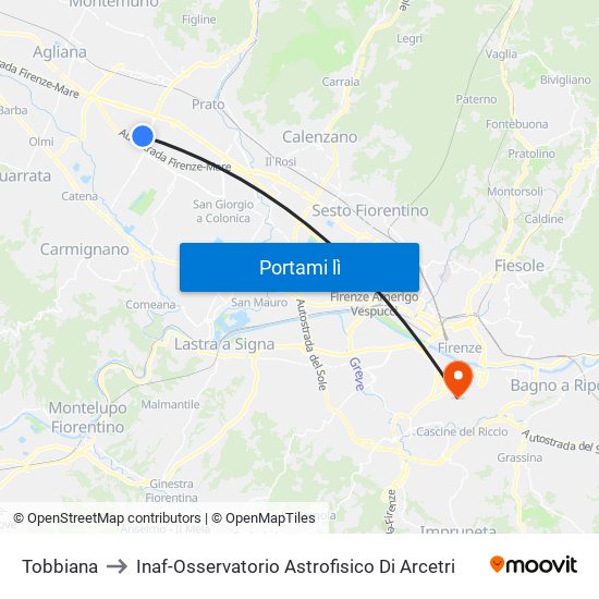 Tobbiana to Inaf-Osservatorio Astrofisico Di Arcetri map