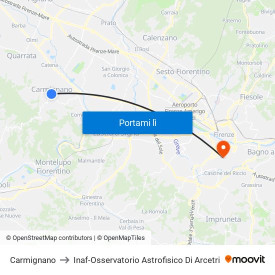Carmignano to Inaf-Osservatorio Astrofisico Di Arcetri map