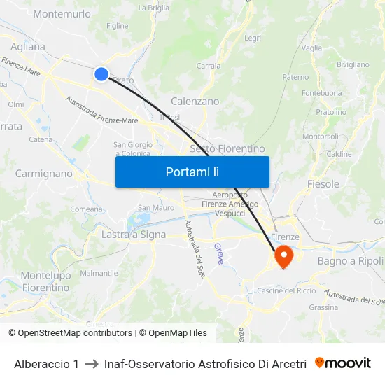 Alberaccio 1 to Inaf-Osservatorio Astrofisico Di Arcetri map