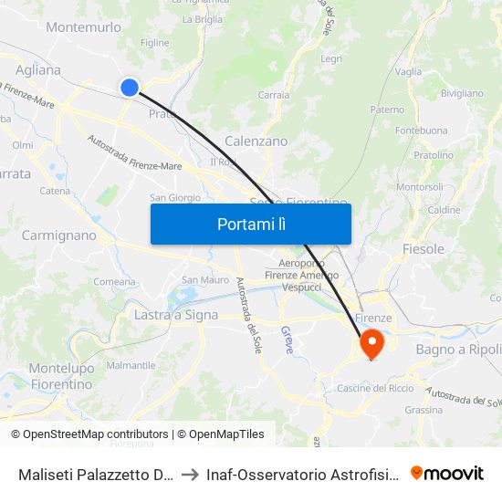 Maliseti Palazzetto Dello Sport to Inaf-Osservatorio Astrofisico Di Arcetri map