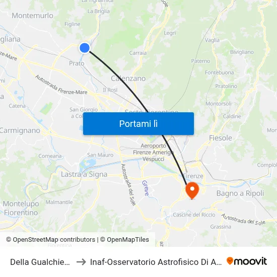 Della Gualchiera 2 to Inaf-Osservatorio Astrofisico Di Arcetri map