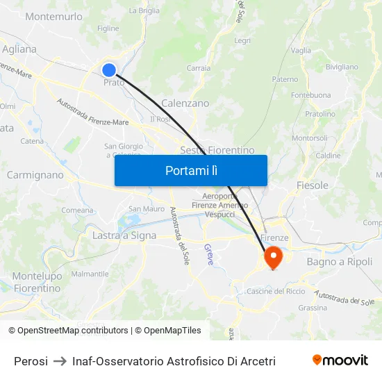 Perosi to Inaf-Osservatorio Astrofisico Di Arcetri map