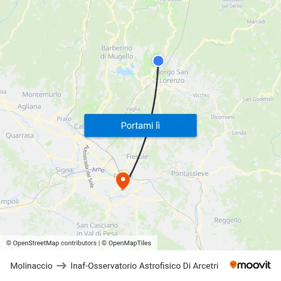 Molinaccio to Inaf-Osservatorio Astrofisico Di Arcetri map