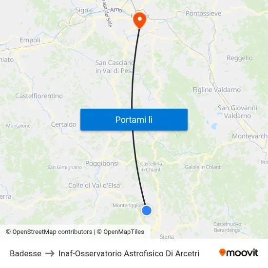 Badesse to Inaf-Osservatorio Astrofisico Di Arcetri map