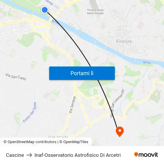 Cascine to Inaf-Osservatorio Astrofisico Di Arcetri map