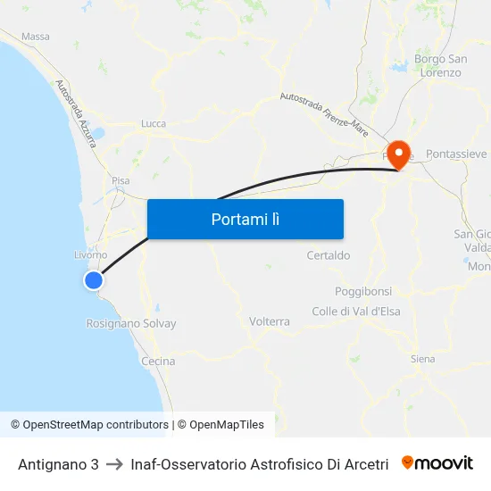 Antignano 3 to Inaf-Osservatorio Astrofisico Di Arcetri map