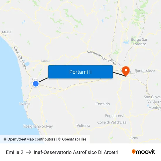 Emilia 2 to Inaf-Osservatorio Astrofisico Di Arcetri map