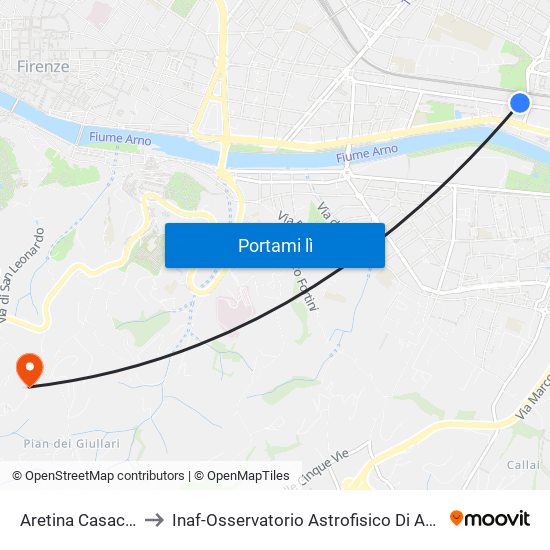 Aretina Casaccia to Inaf-Osservatorio Astrofisico Di Arcetri map