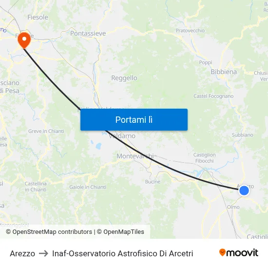 Arezzo to Inaf-Osservatorio Astrofisico Di Arcetri map