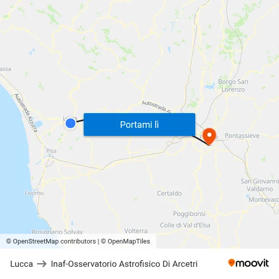 Lucca to Inaf-Osservatorio Astrofisico Di Arcetri map