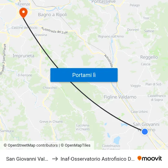San Giovanni Valdarno to Inaf-Osservatorio Astrofisico Di Arcetri map