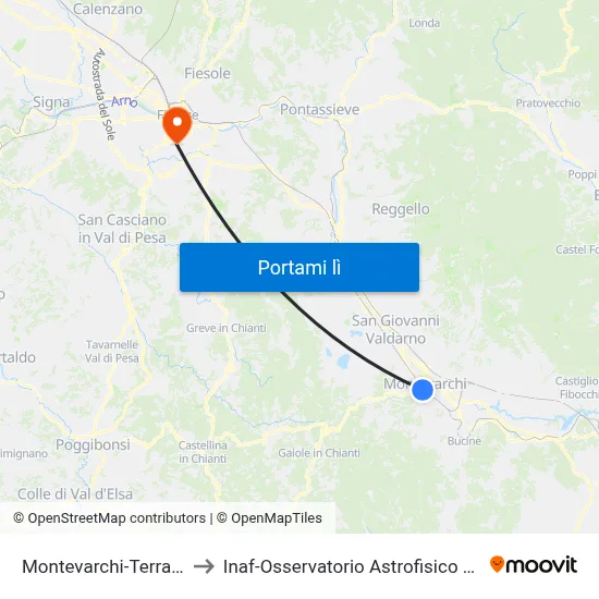 Montevarchi-Terranuova to Inaf-Osservatorio Astrofisico Di Arcetri map