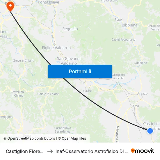 Castiglion Fiorentino to Inaf-Osservatorio Astrofisico Di Arcetri map