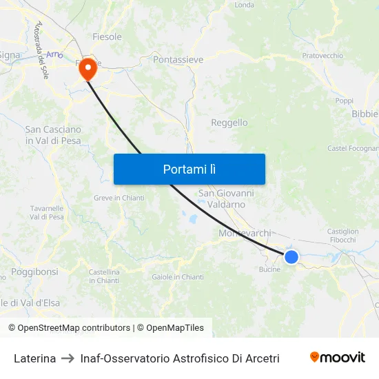 Laterina to Inaf-Osservatorio Astrofisico Di Arcetri map