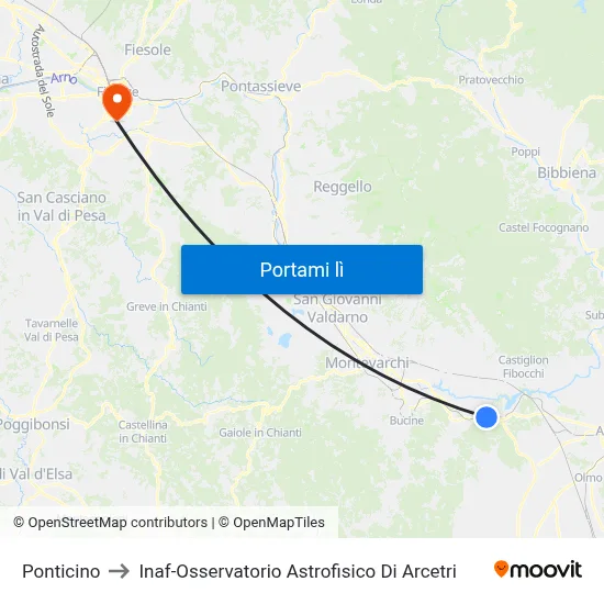 Ponticino to Inaf-Osservatorio Astrofisico Di Arcetri map