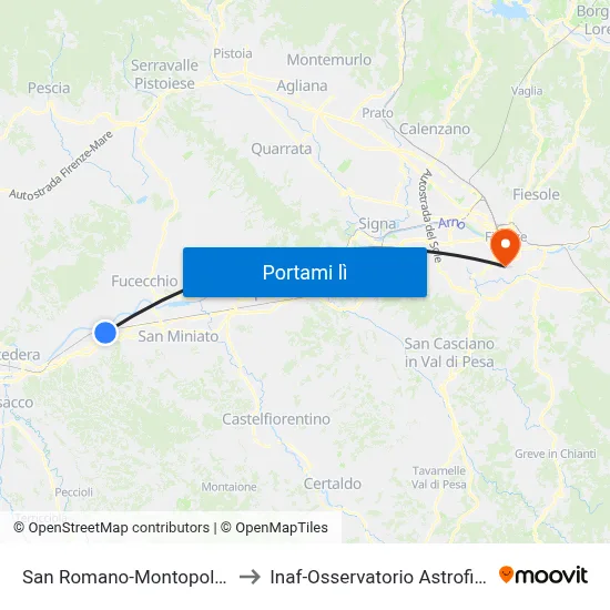 San Romano-Montopoli-Santa Croce to Inaf-Osservatorio Astrofisico Di Arcetri map