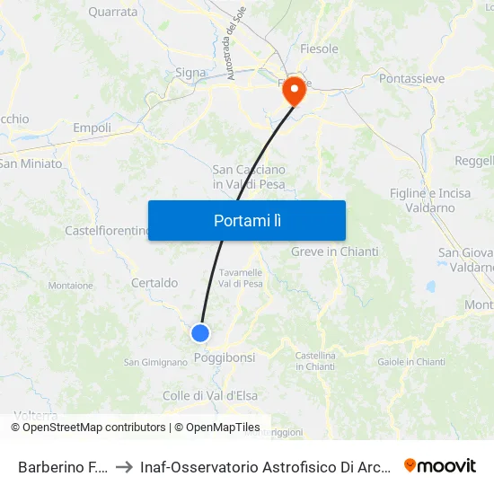 Barberino F.S. to Inaf-Osservatorio Astrofisico Di Arcetri map