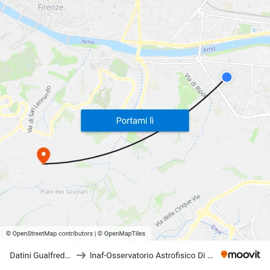 Datini Gualfredotto to Inaf-Osservatorio Astrofisico Di Arcetri map