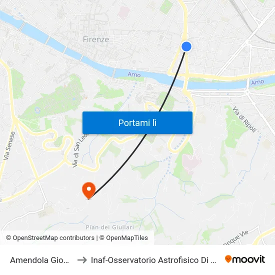 Amendola Gioberti to Inaf-Osservatorio Astrofisico Di Arcetri map