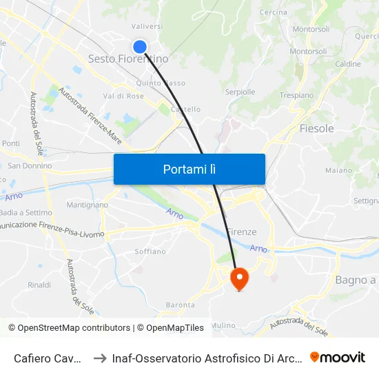 Cafiero Cavour to Inaf-Osservatorio Astrofisico Di Arcetri map