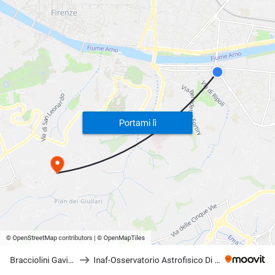 Bracciolini Gavinana to Inaf-Osservatorio Astrofisico Di Arcetri map