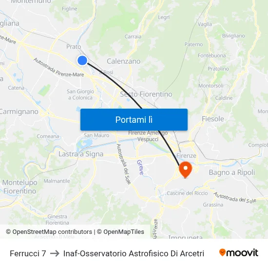 Ferrucci 7 to Inaf-Osservatorio Astrofisico Di Arcetri map