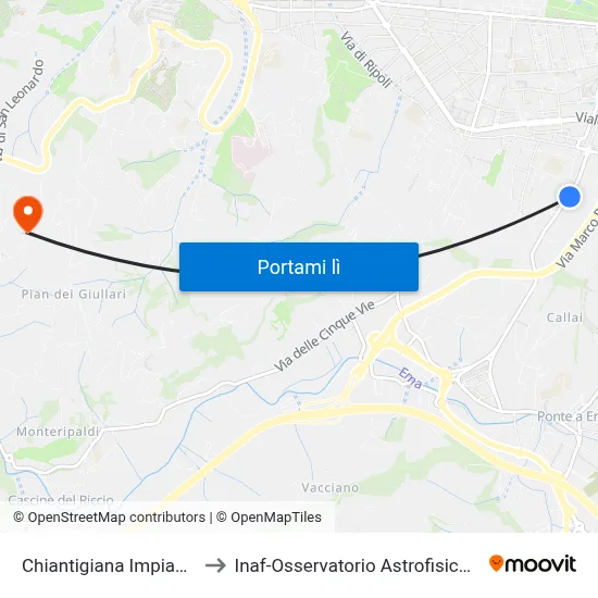 Chiantigiana Impianti Sport to Inaf-Osservatorio Astrofisico Di Arcetri map