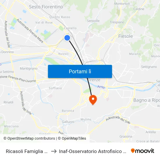 Ricasoli Famiglia Benini to Inaf-Osservatorio Astrofisico Di Arcetri map