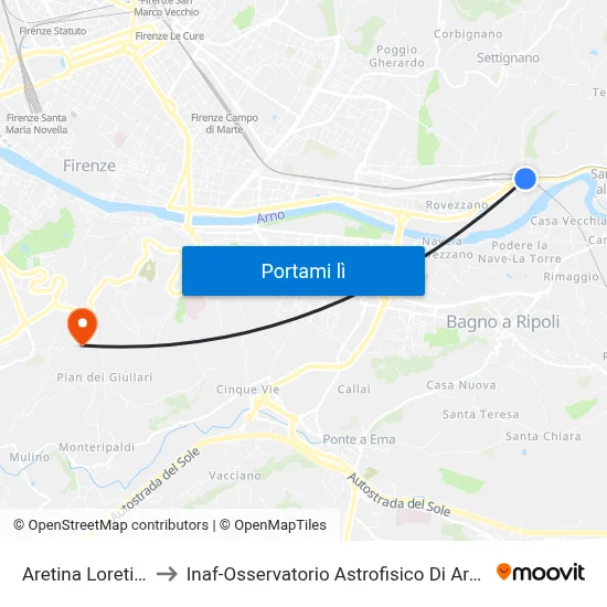 Aretina Loretino to Inaf-Osservatorio Astrofisico Di Arcetri map