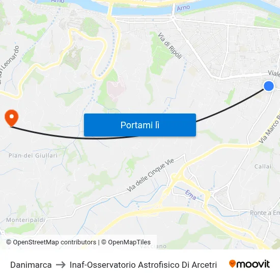 Danimarca to Inaf-Osservatorio Astrofisico Di Arcetri map